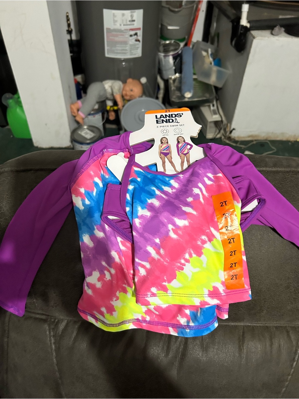 Lands' End Girls' Long Sleeve Tie-Dye Rash Guard - Purple, Pink, Blue, Yellow